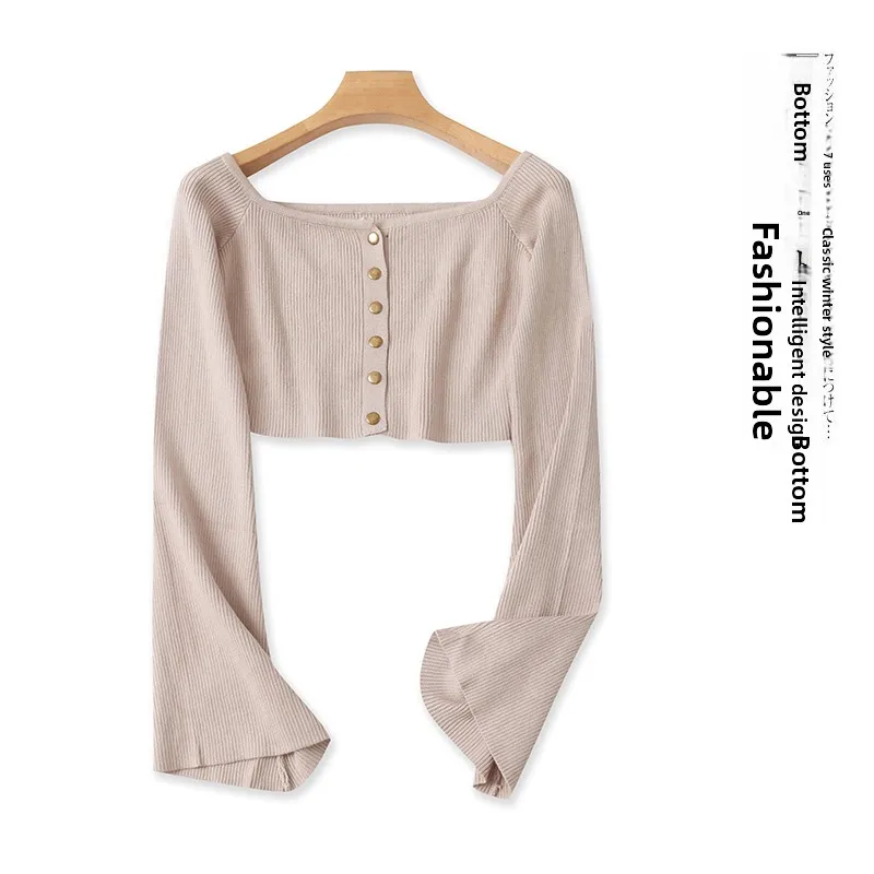 

Faionable ort вязаный свитер, укороченный топ, женский облегающий свитер Bell Sve на пуговицах, длинный свек, осеннее новое поступление 27493