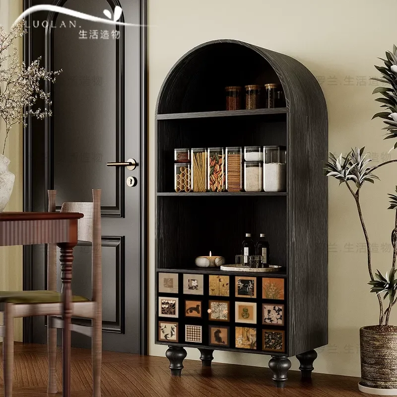 Retro Solid Wood Display Bookcase Storage Side Cabinet for Living Room Entryway Entrance Decorative Shelf Organizer Furniture