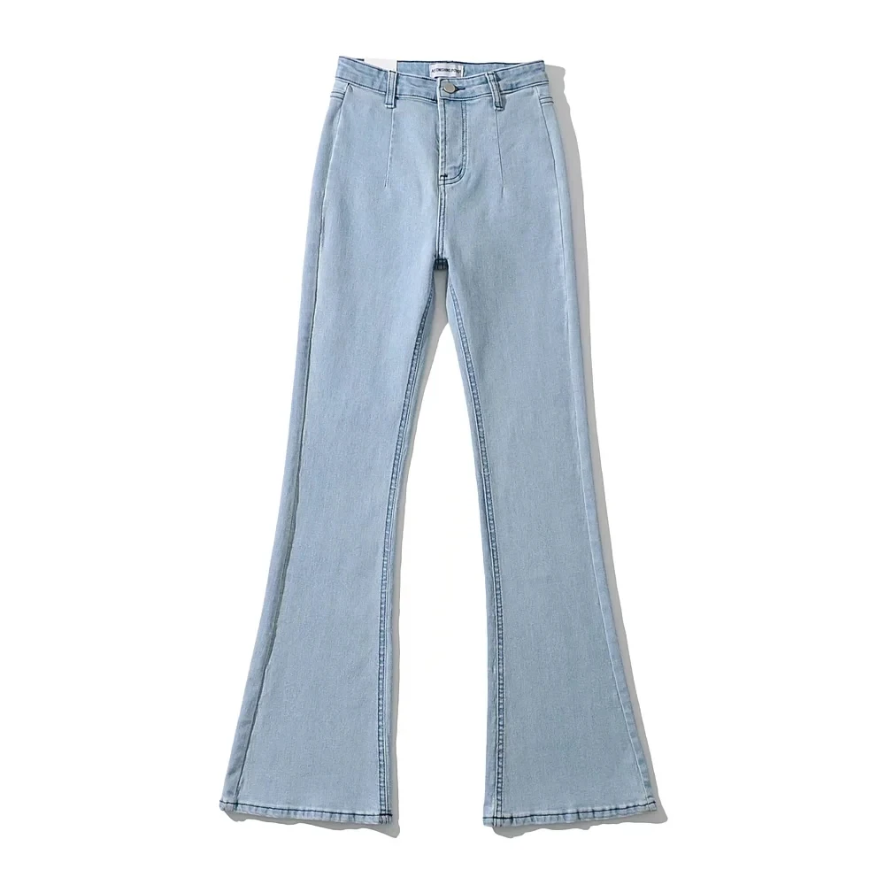 

High Waist American Retro Denim Jeans Lengthening Legs Micro Flared Versatile Long Pants Cotton Stretch Fabric Waed Proc