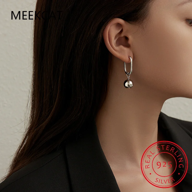 Luxury 925 Sterling Silver Simple 12MM Smooth Round Ball Charm Hoop Earring Oval Ear Buckle For Women Wedding Fine Jewelry Arete