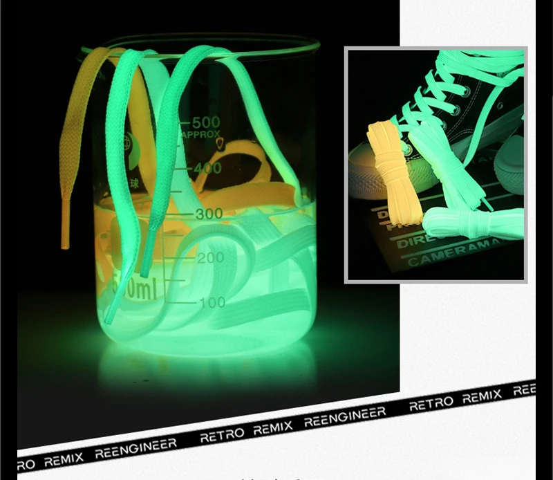 Neue leuchtende Schnürsenkel, Nachtleuchtende, flache Schnürsenkel und Schuhdekoration für Sneaker, Abschlussball, Party, Schuhe, Spitzenzubehör, 120/140 cm – Detail 6
