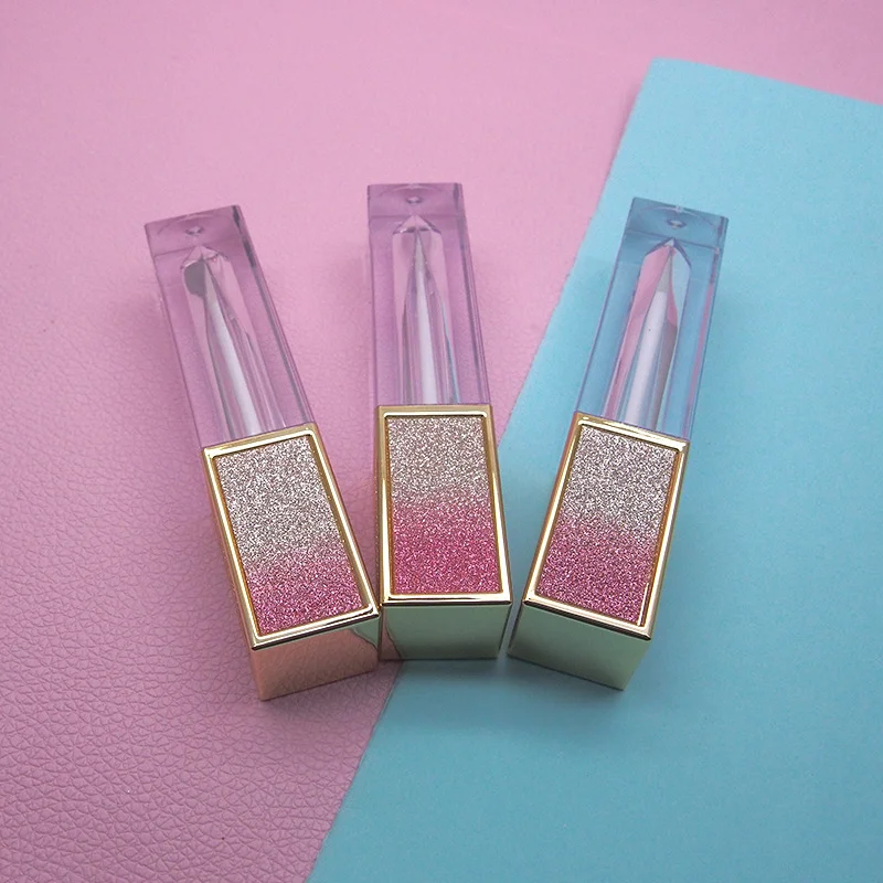 Lip Glaze Tube Empty DIY Lip Oil Container 4.5ML Luxury Diamonds Shine Gradient Pink Lipgloss Tubes Wholesale Portable Refill