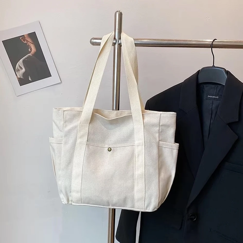 Large-Capacity Tote Canvas Bag for Work and Outings, Stylish and Versatile for Commuting, Artistic Student Shoulder Bag for Carrying Books