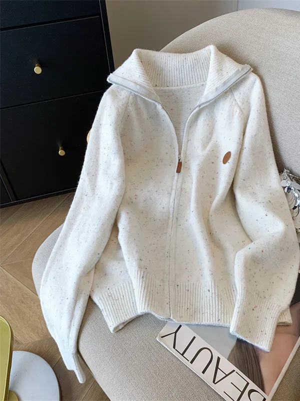

Casual Knitted Outerwear Women's Thiened Winter Sweater Color Blo Long Sve Cardigan Casual Sle Loose Fit Regular Length