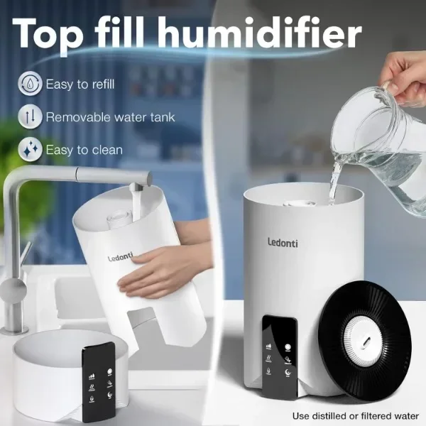 NIEUW NIEUW Luchtbevochtigers voor slaapkamer Smart Control - Dual Mist Cool & Warm Mist Luchtbevochtiger 4L Grote capaciteit Top Fill Watertank Humidi