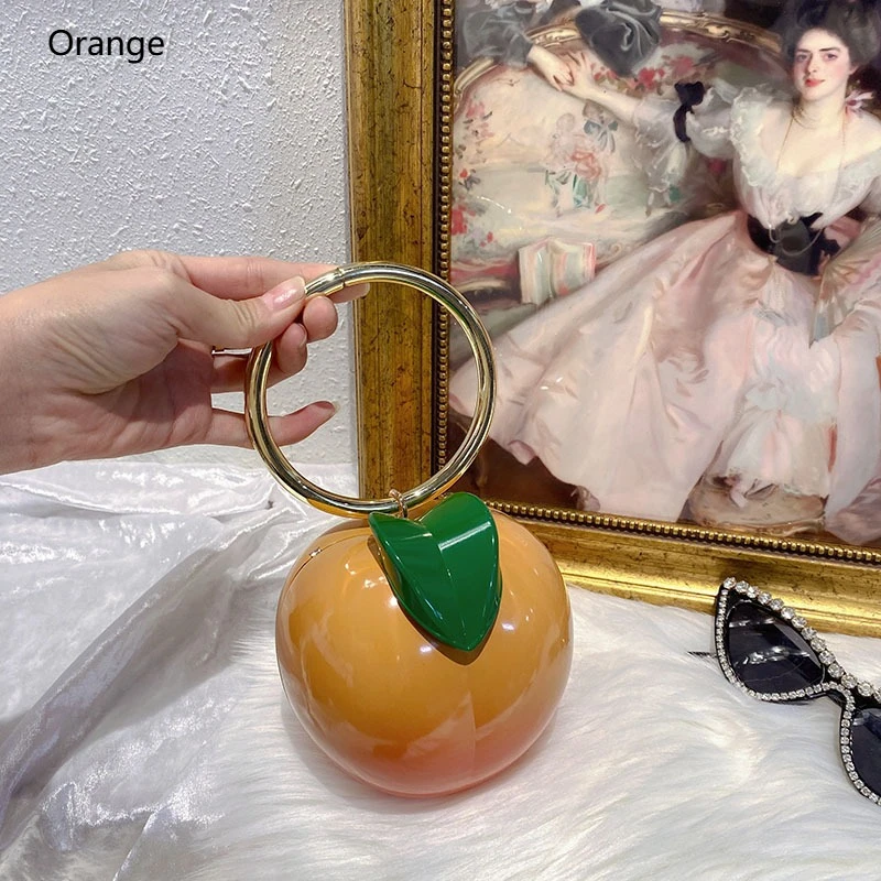 

Cute creative persimmon peach fruit shape box bag niche design change lipstick hand-held ring crossbody bag