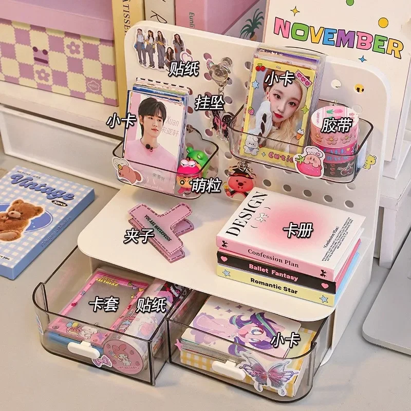 1PC 穴あきデスクトップ収納ボックス - デスク/オフィス用文具・化粧品オーガナイザー ペンオーガナイザー