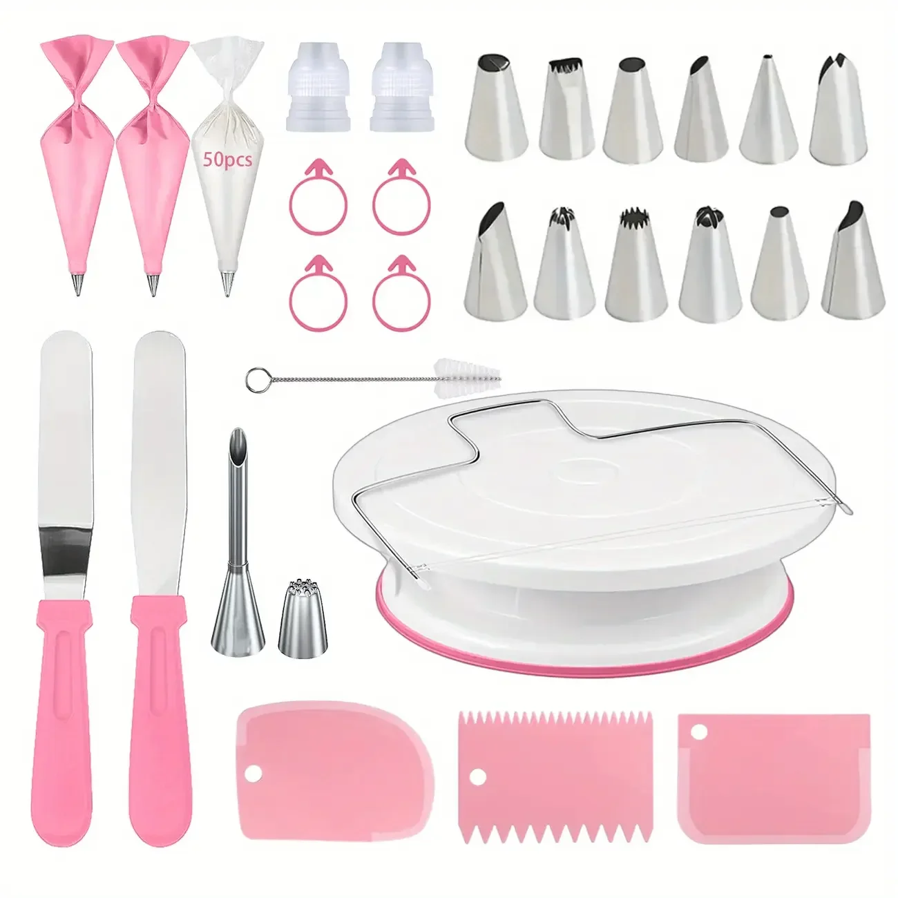 

80PCS Cake Decorating Set-Non-Slip Turntable with 14 Piping Tips, Scrapers & Tools for Professional DIY Baking Tools Accessories