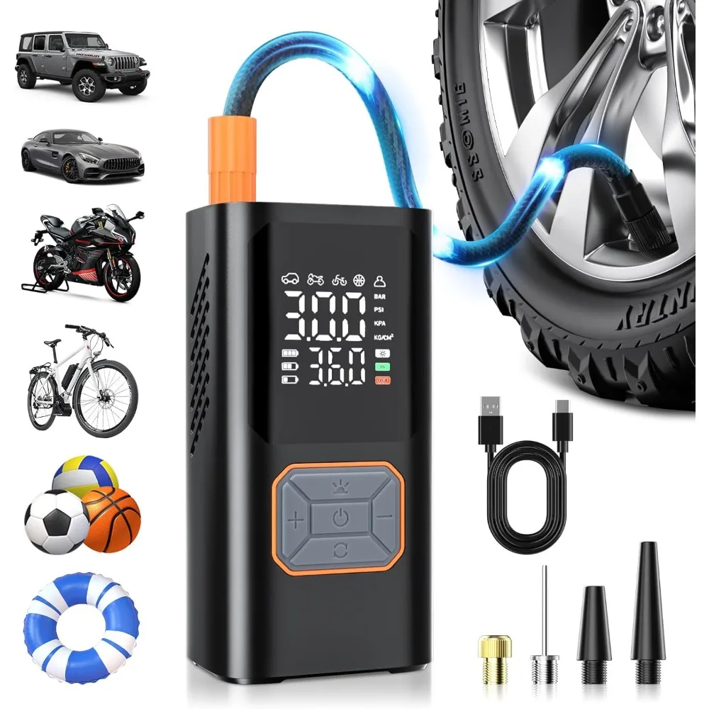 

Cordless Tire Inflator Portable Air Compressor 150PSI Bike Pump with LED Light & Pressure Gauge Auto Shut-Off electric Air Pump