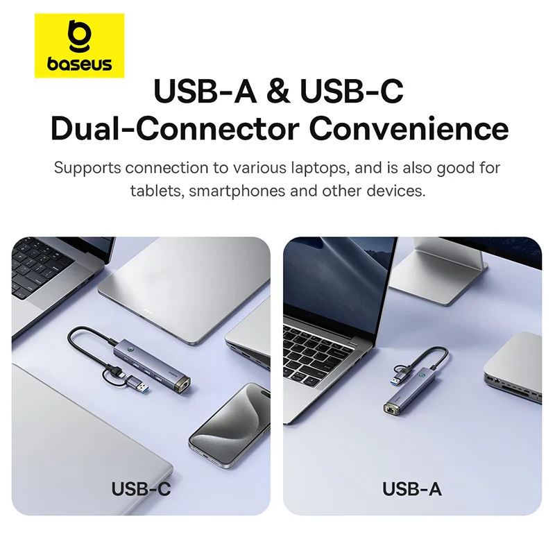 Imagem -04 - Baseus-adaptador Usb Hub Tipo-c Usb-a Docking Station Transferência de Dados 5gbps Rj45 Gigabit Ethernet em Apto para Macbook