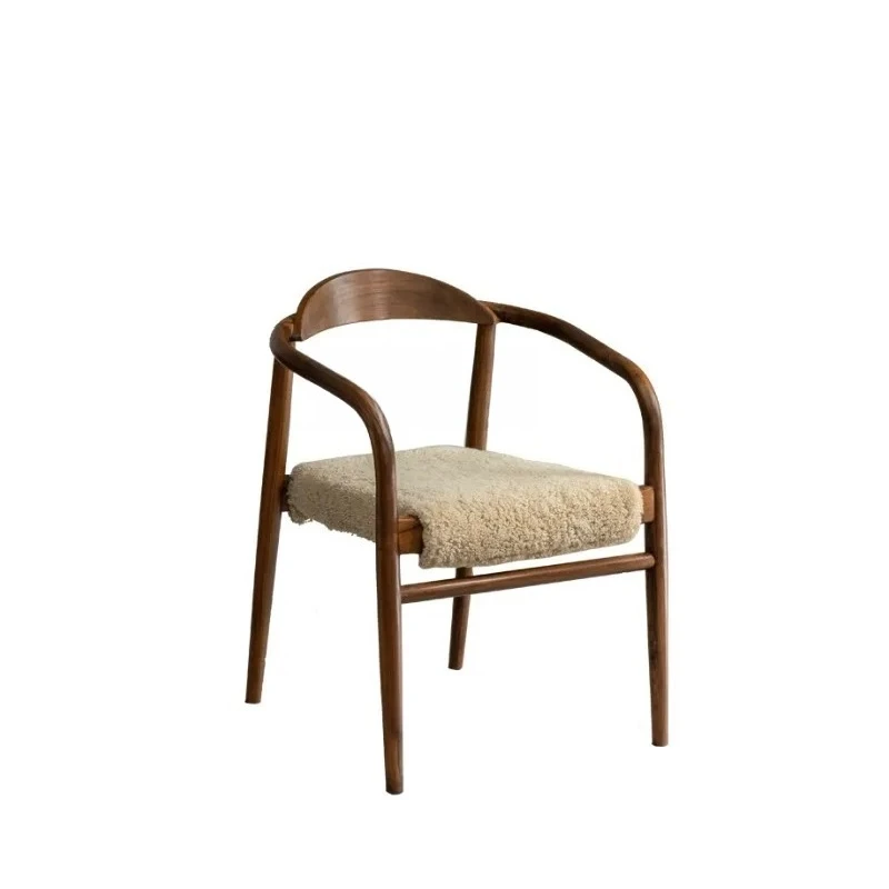 Y Crescent Armchair\ French Medieval Teak Solid Wood Lamb Wool B & B Stackable Dining Table and Chairs