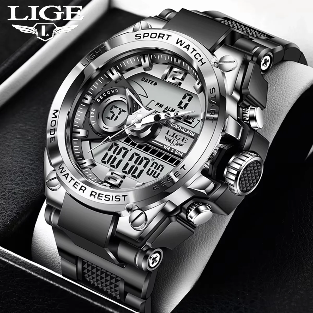

LIGE NEW Men Sports Watches Big Dial Sport Watches For Men Luxury Brand LED Digital Military 30M Waterproof Wrist Watches 2026