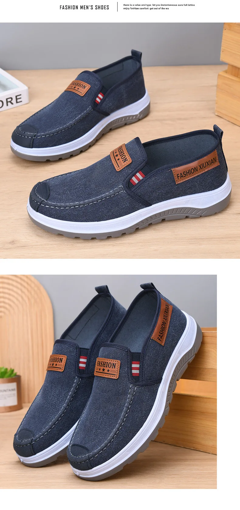 Herren-Slipper aus Canvas, lässige Freizeitschuhe, rutschfeste, dicke Sohle, bequeme Sneaker zum Gehen, leichte Alltagsschuhe für den Außenbereich. – Detail 13