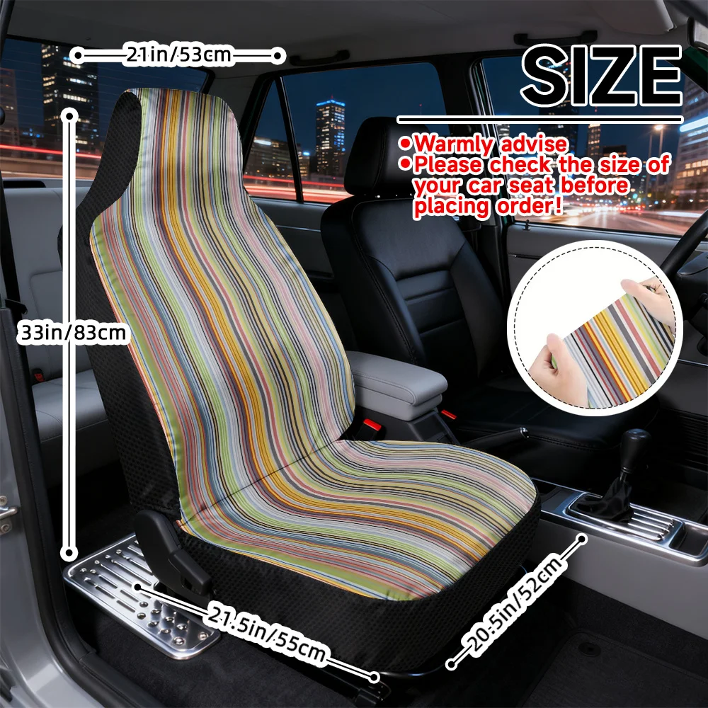Set Of 2, Vibrant Vertical Striped Car Seat Covers, Complete Universal Fit, Washable Front Seat Covers For Vehicle Interior Deco