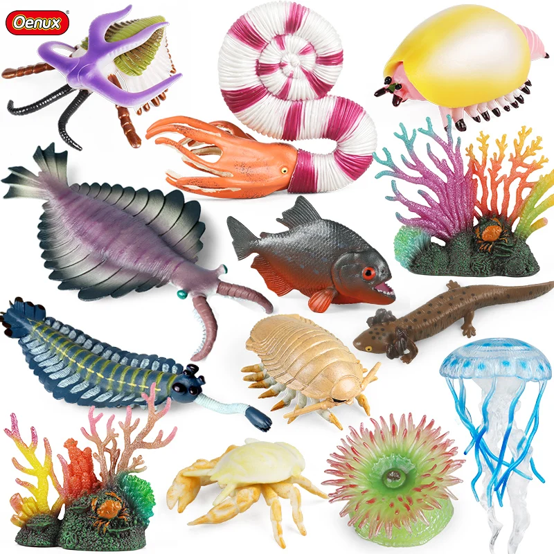 Oenux oceano animais modelo coral água-viva amonite anêmona mar escorpião figuras de ação mini decoração para casa crianças brinquedo educação