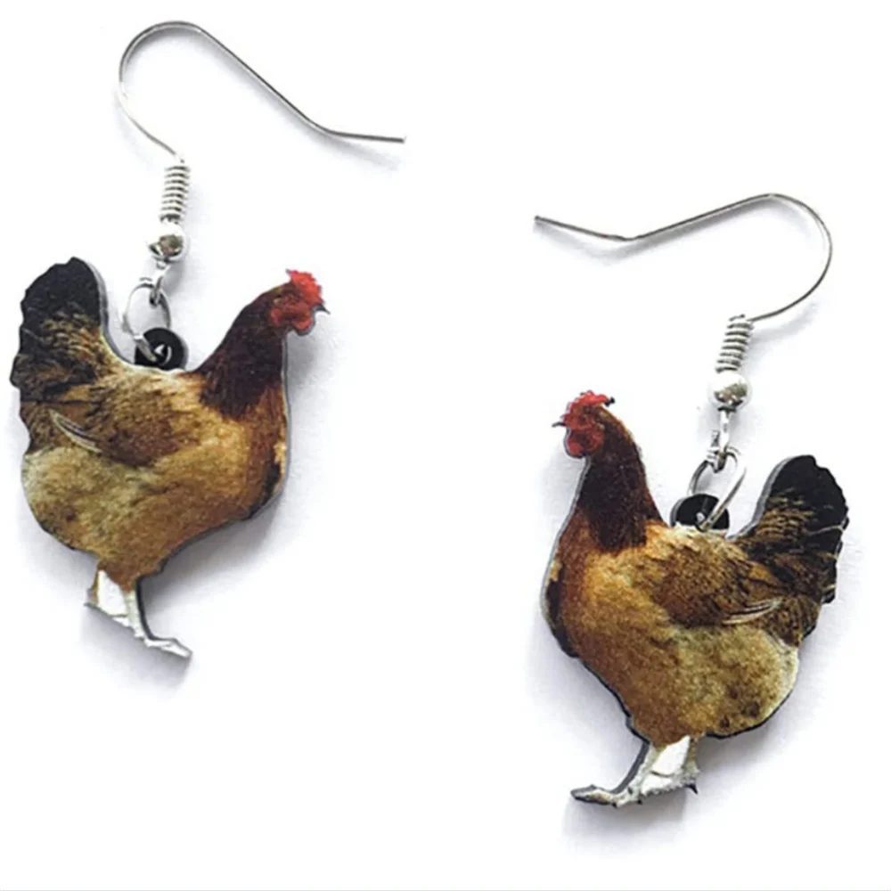 Mode Acryl Floral Huhn Henne Baumeln Ohrringe Große Lange Tropfen Ohrringe Schmuck Für Frauen Mädchen Cartoon Tier Charms Geschenke