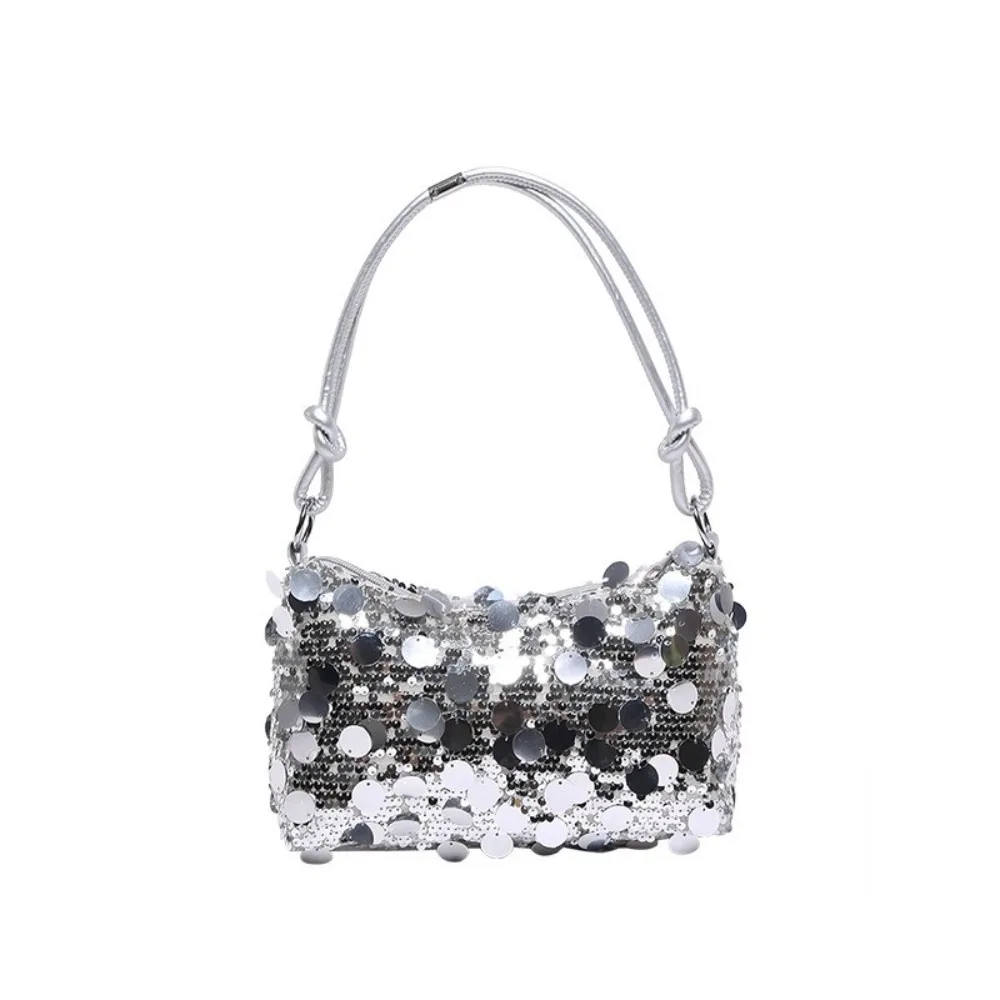 Elegant Sequin Evening Clutch Polyester Lining PU Knotted Handle Hobo Bag Glitter Large Capacity Sparkly Shoulder Bag Commute