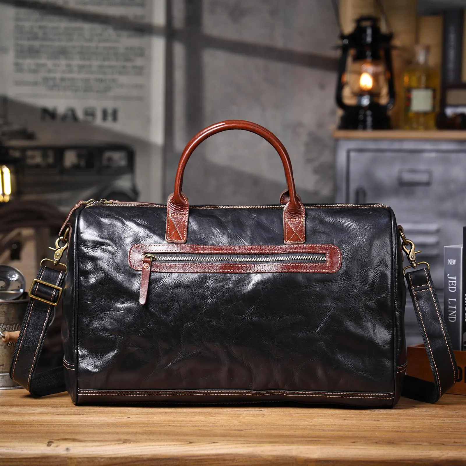 S.WORKER Vintage Echtleder-Reisetasche Italienische Rindsleder-Reisetasche Herren-Weekender-Tasche Sporttasche Handgepäck – Detail 8