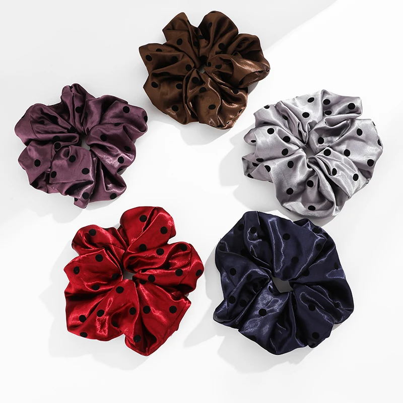 

ROXI | Fashion Korea Dot Satin Scrunchies Women Grey Big Hair Bands Elastic Hair Tie Girls Ponytail Holder Hair Rope