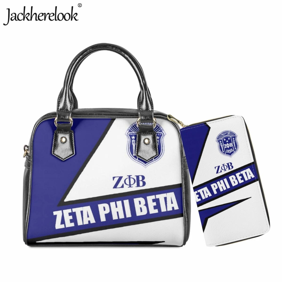 

Jackherelook Women's Handbag Long Wallet 2pcs/set New Hot Phi Beta Sigma Sorority Leather Shoulder Bag Shopping Messenger Bag