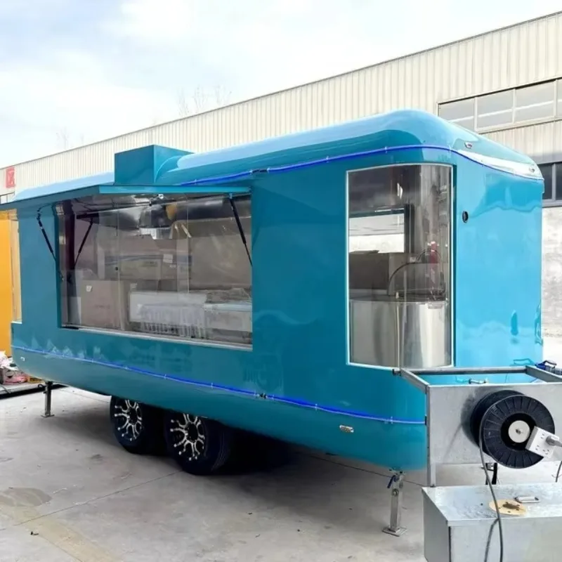 Stainless Steel Aluminum Mobile Food Trailer 2 Wheel 10ft Roasted Chicken Grill Candy Chips Cooking Multifunctional Commercial