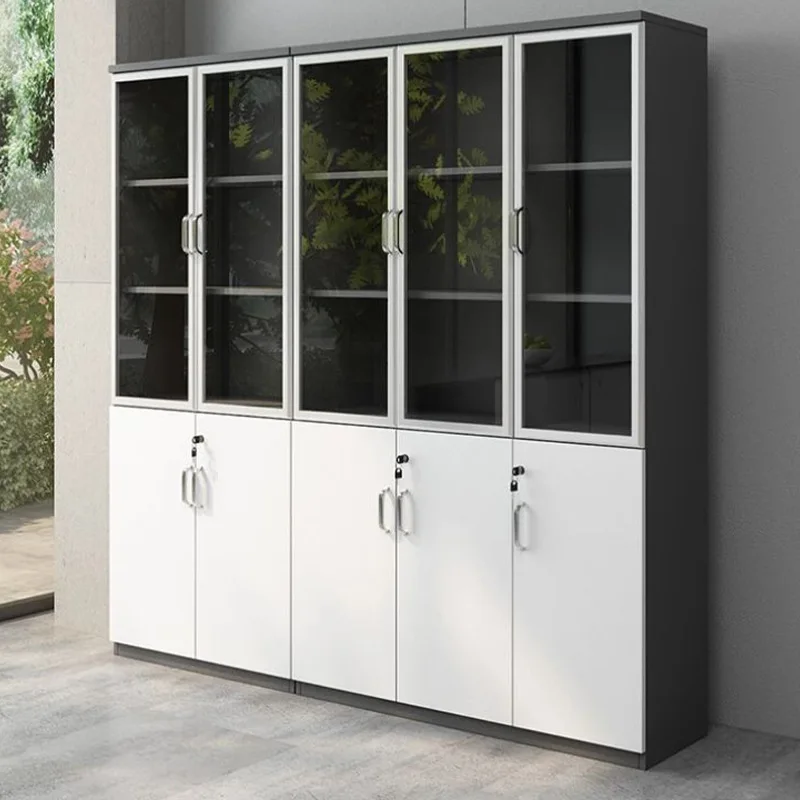 Office wooden filing cabinet, bookshelf storage, partitioned lockable storage archive cabinet