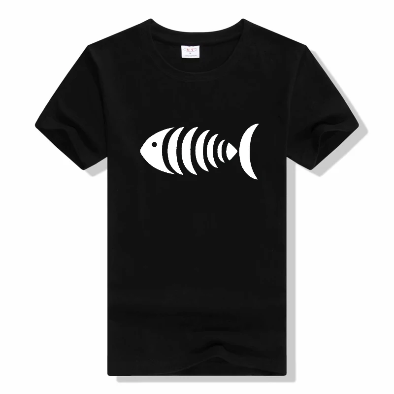 Fisherman Holding Fish Bones T Shirt fashion casual Short Sleeve Loose tops tShirt summer Breathable Round Neck tee
