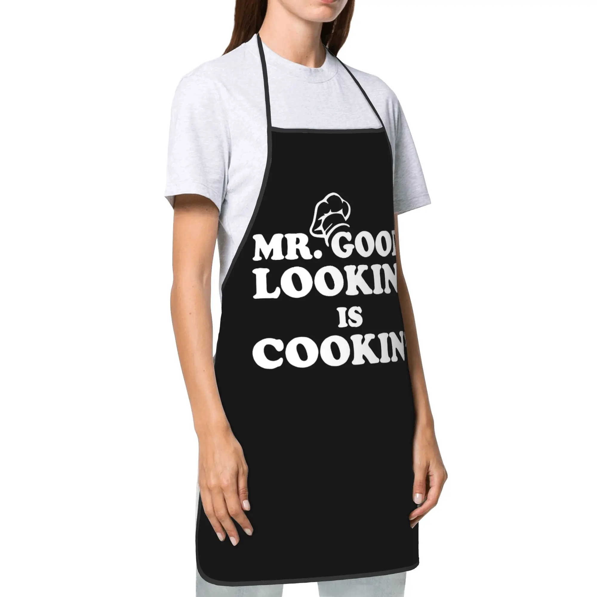 Mr. Good Lookin' Is Cookin' Bib Aprons Waterproof Polyester Funny Chef Father Cooking Pinafore for Women Men Adult Restaurant