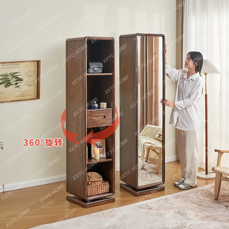 

Floor-standing black walnut dressing room, rotatable bedroom dressing room, dressing mirror for home use