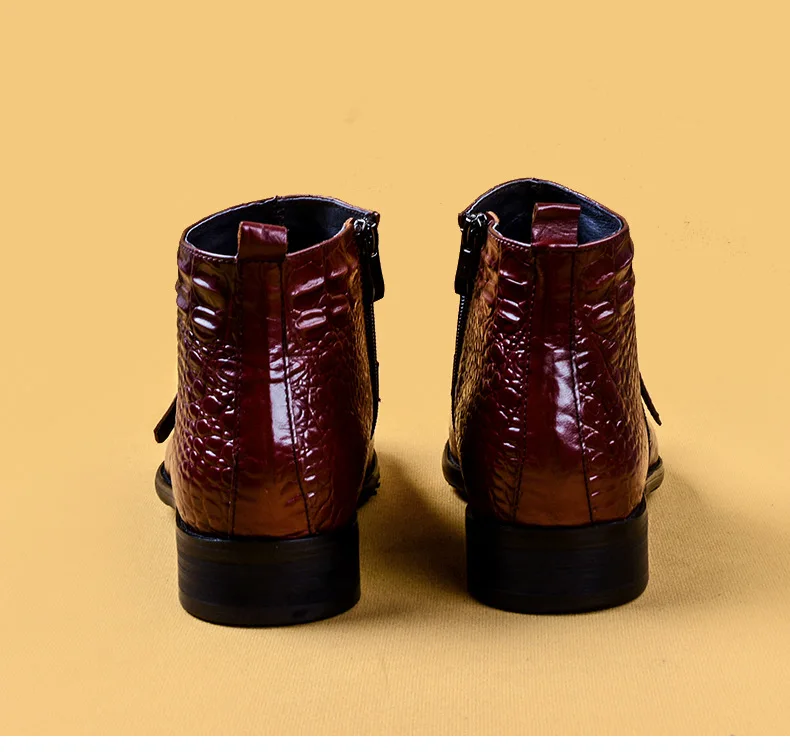 رجل جلد طبيعي التمساح تنقش البريدي حذاء من الجلد ، أعلى الحبوب الجلود النمط البريطاني البريدي الشتاء الدفء الفراء مبطن الخيار #4