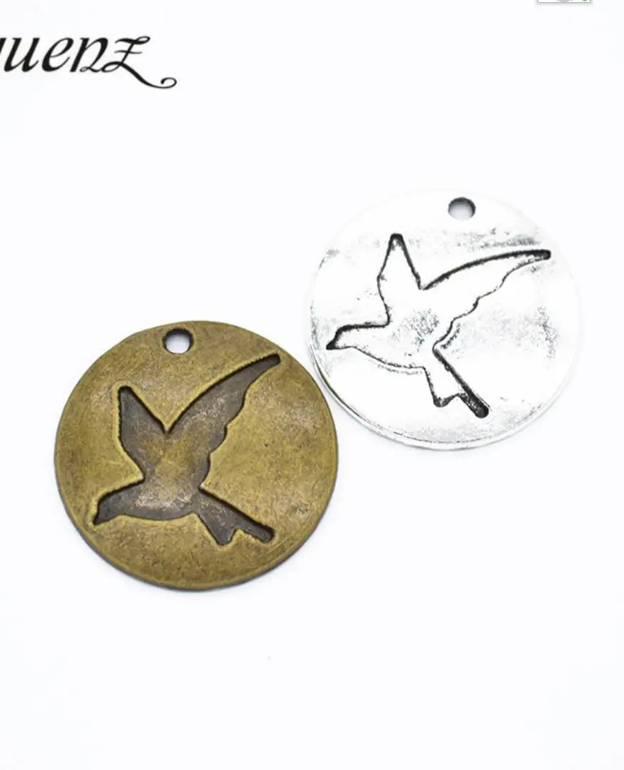 50pcs Charms Peace Dove 23*23mm Tibetan Bronze Silver Color Pendants Antique Jewelry Making DIY Handmade Craft F0800