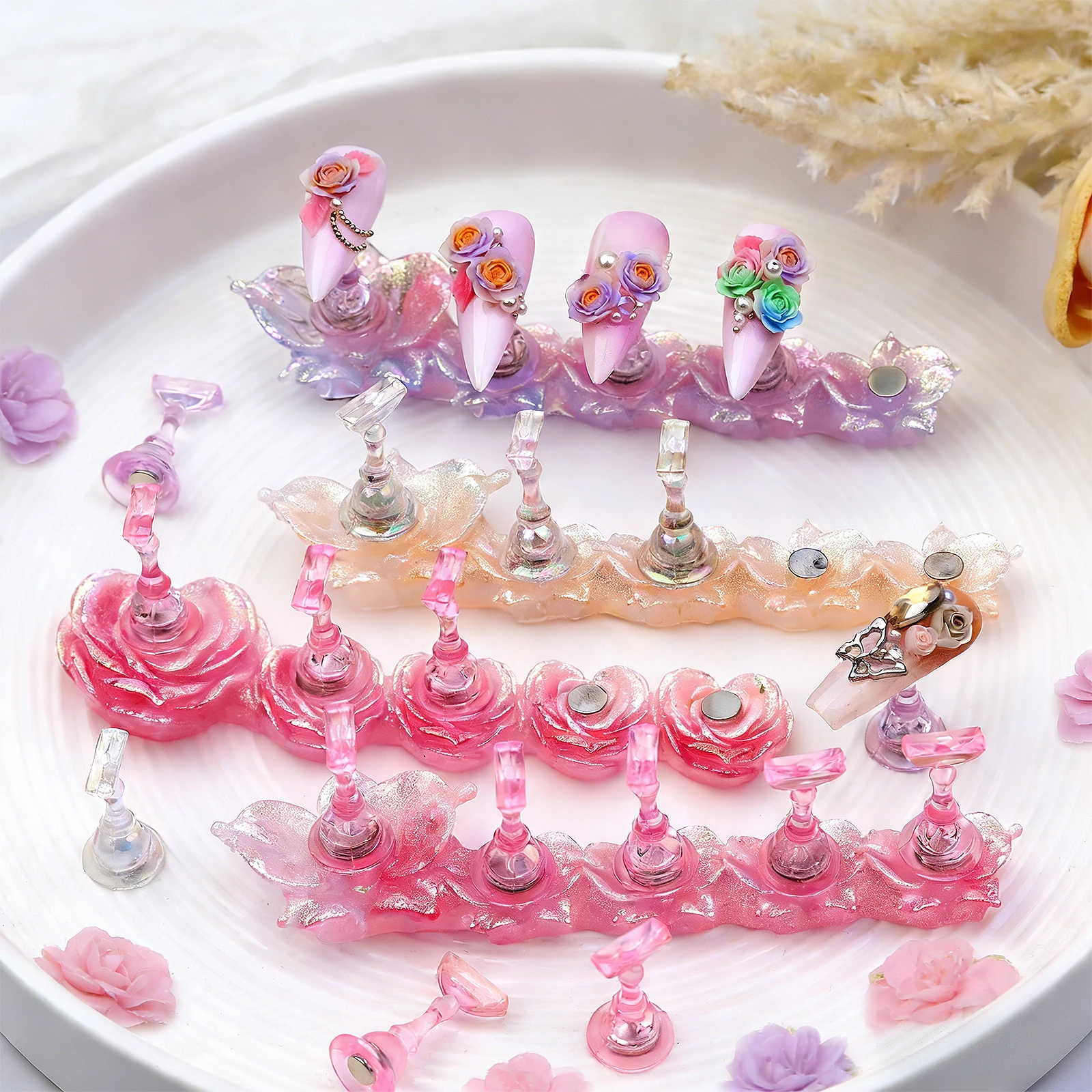 Acrylic Magnetic Nail Art Display Stand Portable Hands-Free Ins-Style Five-Finger Nail Holder Suitable For DIY Gel Nail Practice