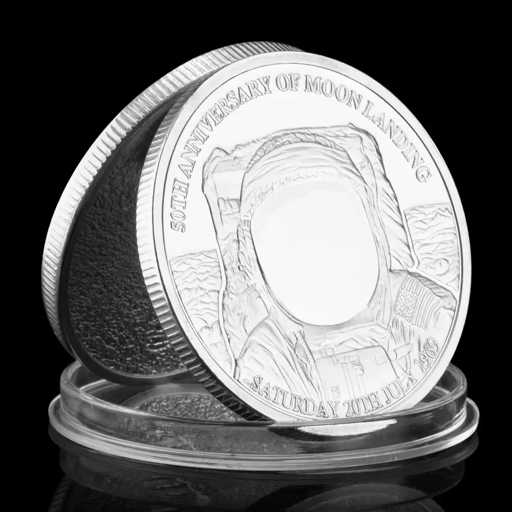 Silvery Golden Plated 50th Anniversary of Moon Landing Souvenir Coin Collection Art Creative Gift Home Decoration