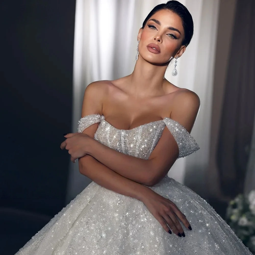 Customized Luxury Off the Shoulder Wedding Dress 2026 Shiny Sweetheart Beaded Ball Gown Princess Bride Plus Size Vestido De Noiv