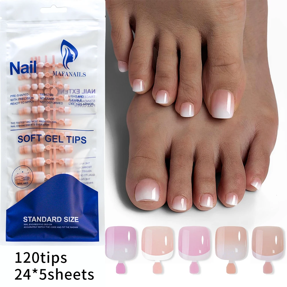 120pcs White French Tips Press on Toenails Nail Extension Tips Finished False Nails Extended System Full Cover Glue on Toe Nails