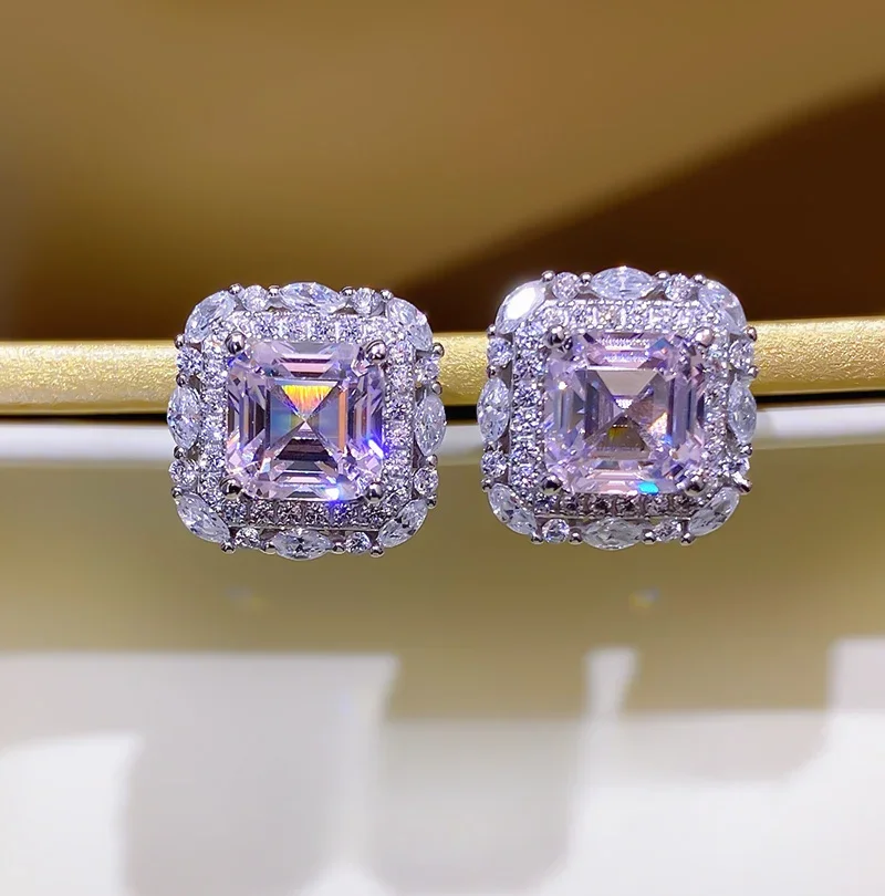 1-2 Carat Imported High Carbon Diamond Pagoda Cutting Earnail Style High Grade Atmospheric Princess Square Pink Diamond