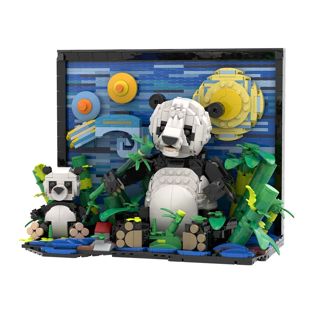 Gobricks MOC VanS Panda Building Blocks Creativity Model 3D art painting of Pandas Bricks diy Assembled Toy Children Gift