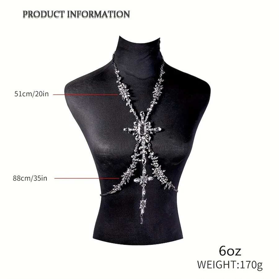 Vedawas Exaggerated Statement Rhinestones Cross Bling Bling Necklace Chest Chain Full Of Faux Crystal Kpop Music Body Chain