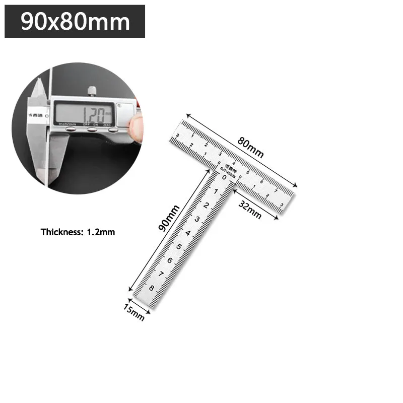 1PCS Integrated Stainless Steel T-shaped Ruler with 90 Degree Right Angle and Thickened Scale T-shaped Engineering Ruler