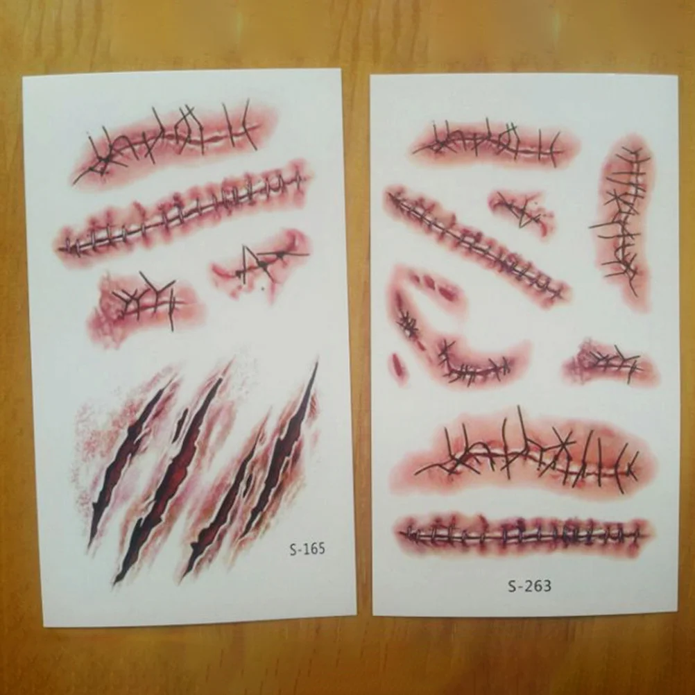 

3Pcs Scars Tattoos Realistic Bloody Wound Scar Temporary Sticker Waterproof Skin Friendly Halloween Fake Scar Stickers Decals