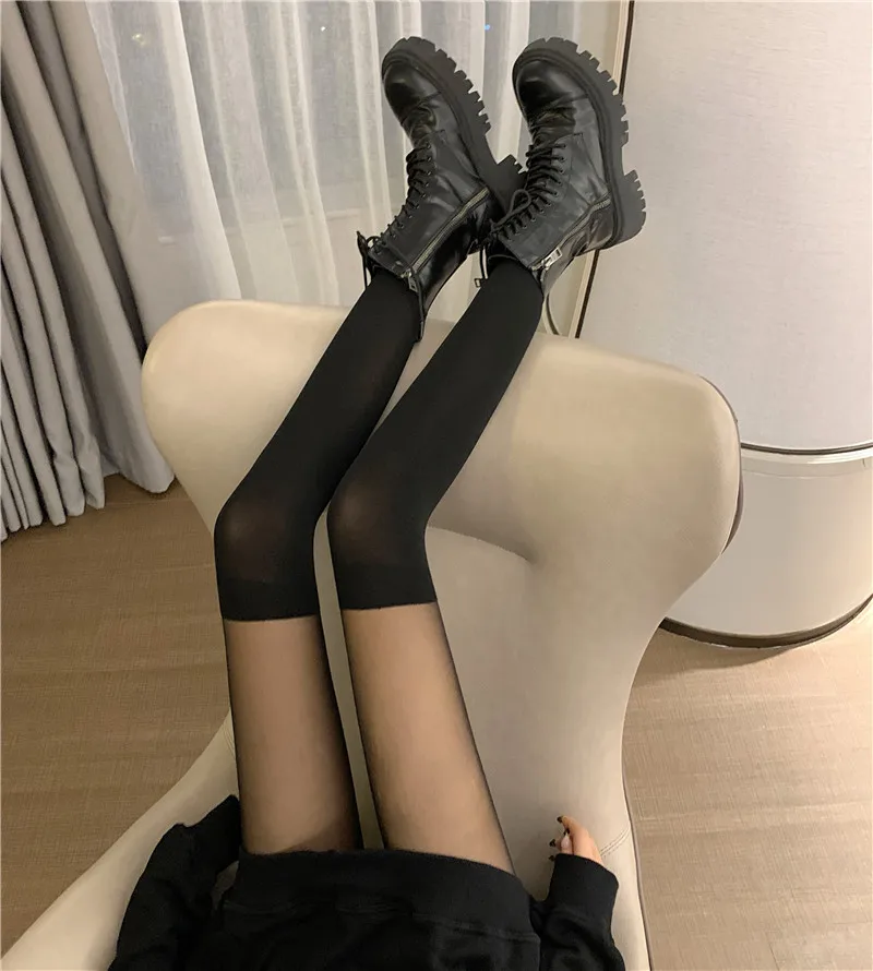 Damen Mädchen Ultra Dünne Transparente Strumpfhose Patchwork Durchsichtige WEIßE Overknee-Strümpfe Damen Strumpfwaren Überknie Gestreifte Strumpfhosen – Detail 15