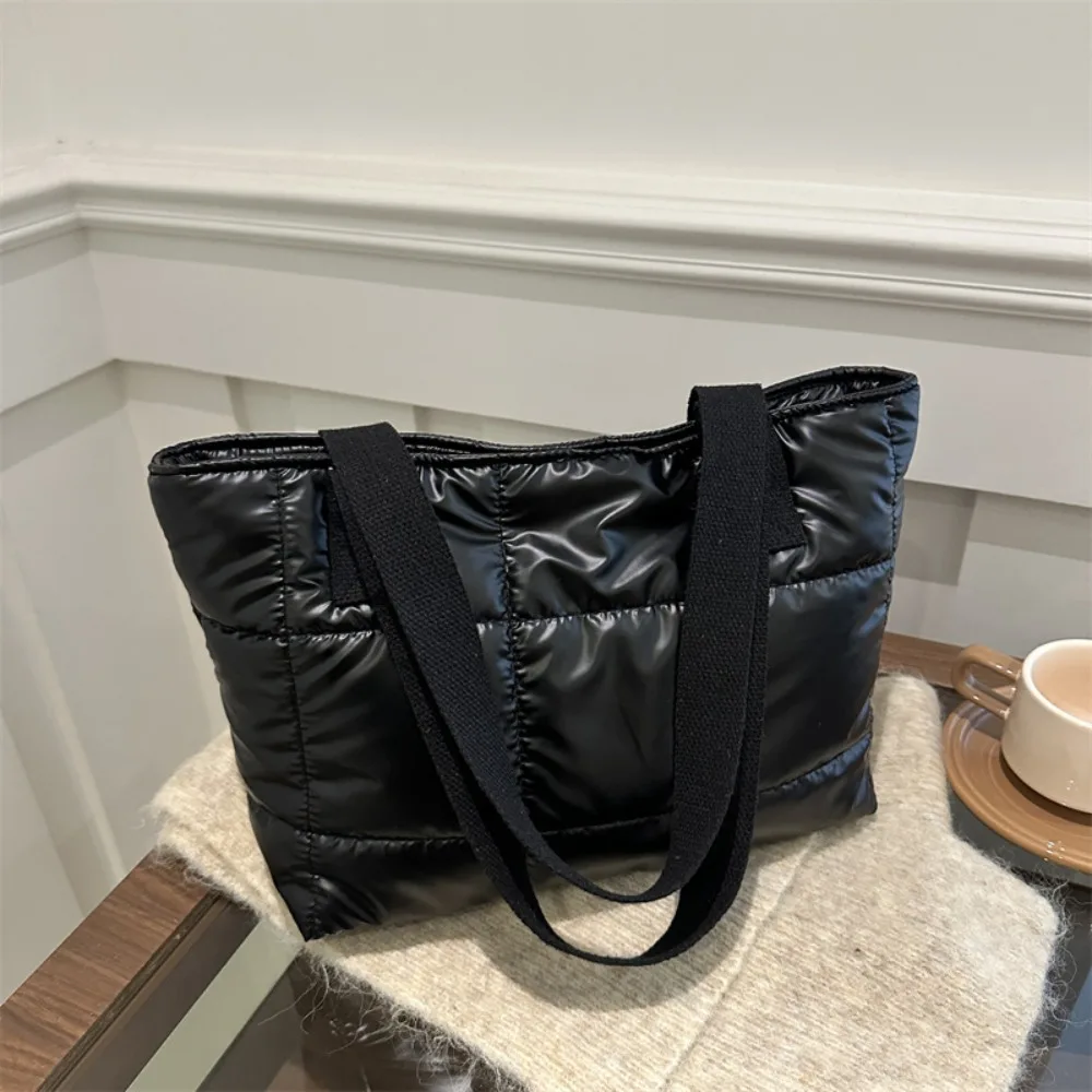 

Rhombus Pattern Ladies Tote Handbags Cotton Padded Large Capacity Quilted Handbag Solid Color Cotton Padded Bag Casual Outing
