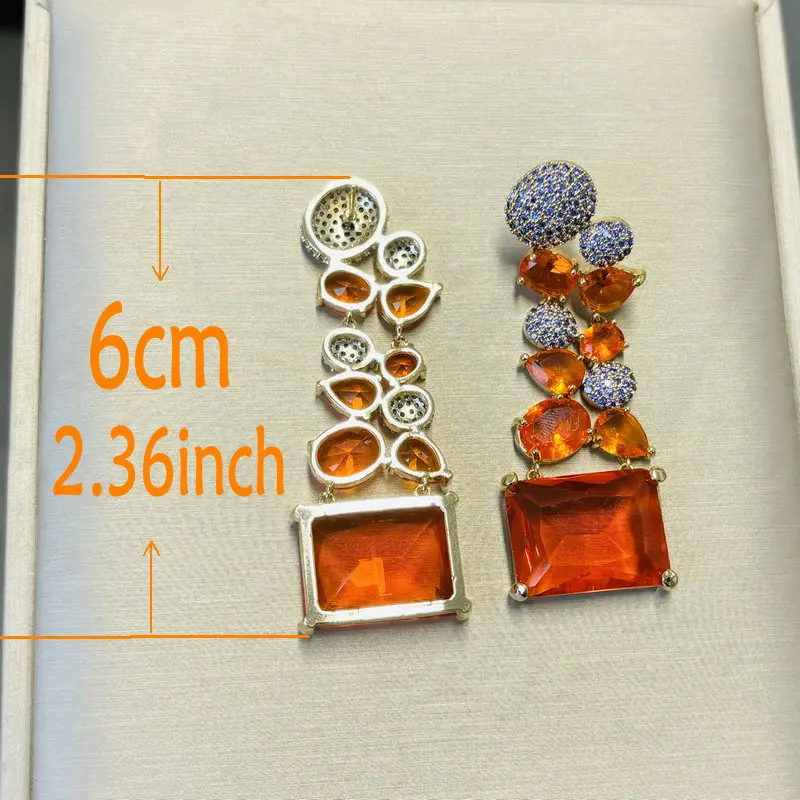 Bilincolor Big Orange Red Cubic Zirconia Earring for Women Wedding Party