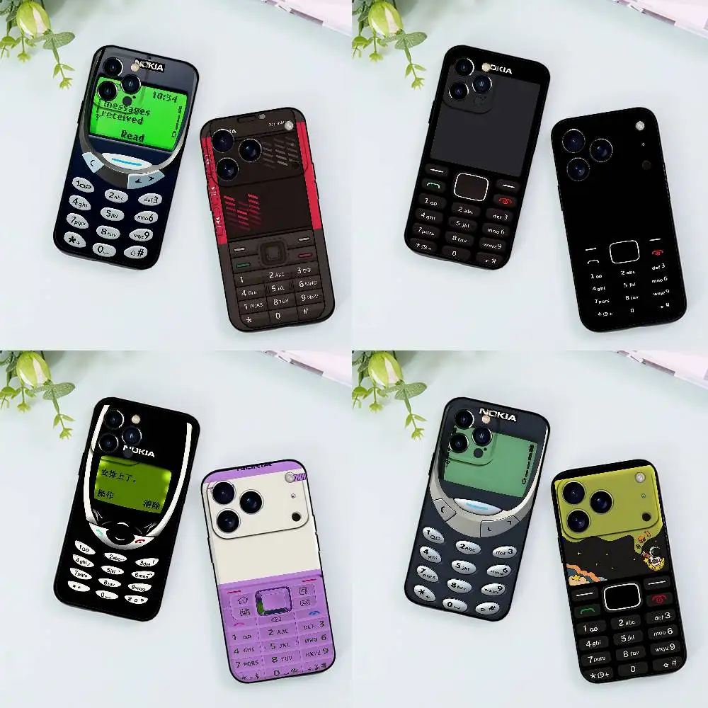 Capa de Celular Retrô Estilosa Preta para N-Nokia, Compatível com Modelos de iPhone 17/16/15/13/14 Pro Max/ 11Plus/X/Xr/Xs Max/12mini