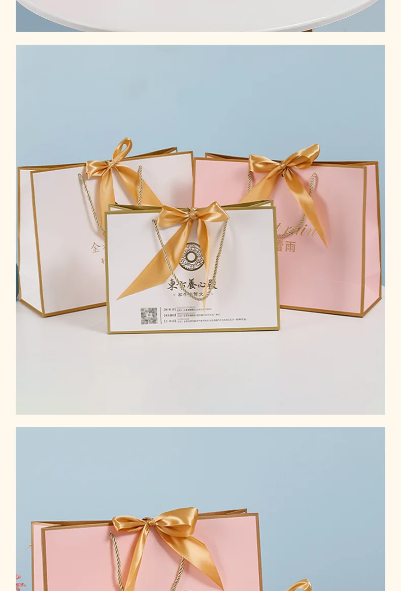 10 Stück Geschenktüten mit Schleife, Handtaschen aus Papier, Kleidungsverpackungstüten, Großhandel für Kosmetik-Einkaufstaschen, anpassbar mit gedrucktem Logo – Detail 6
