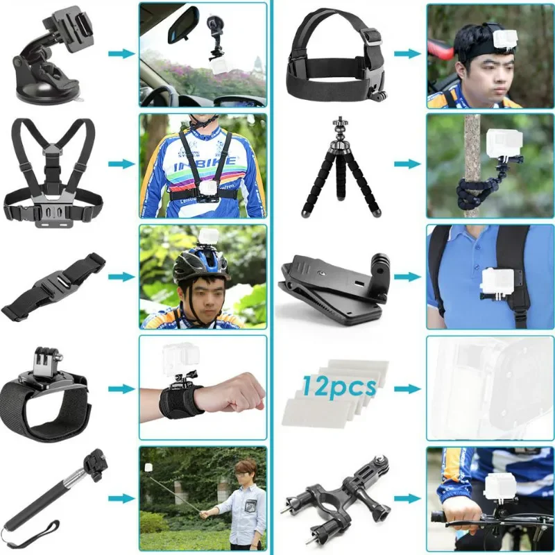 Sports Camera Set Adapter Chest strap tripod Accessories for Gopro kit selfie stick EVA storage box