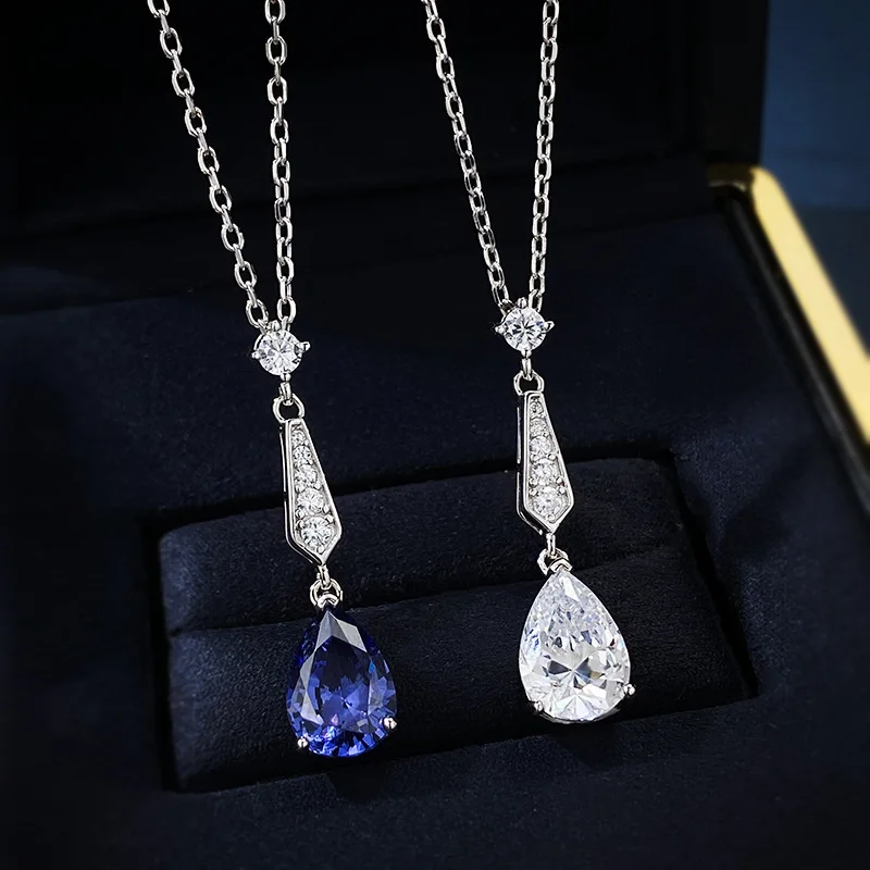 

Apaison 100% 925 Sterling Silver Water Drop High Carbon Diamond Necklaces Pendants For Women Bridal Gift Clavicle Chain Necklace