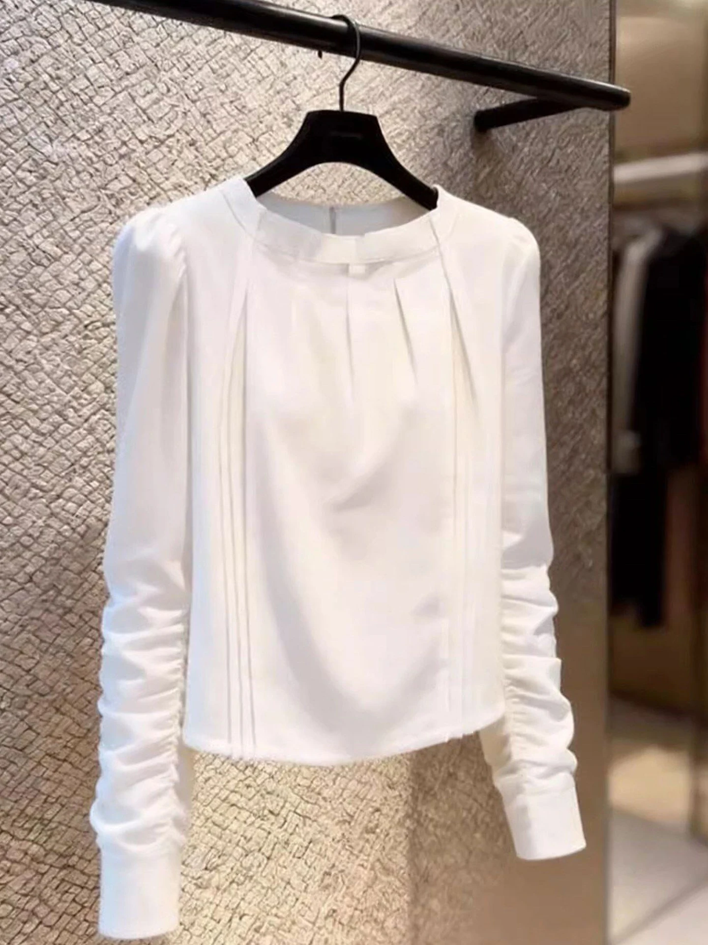 

Elegant Long Sleeve Women's Shirt Pure Color Fashionable Base Layer Top Unique Straight Cut Korean Style Spring Commute Wear