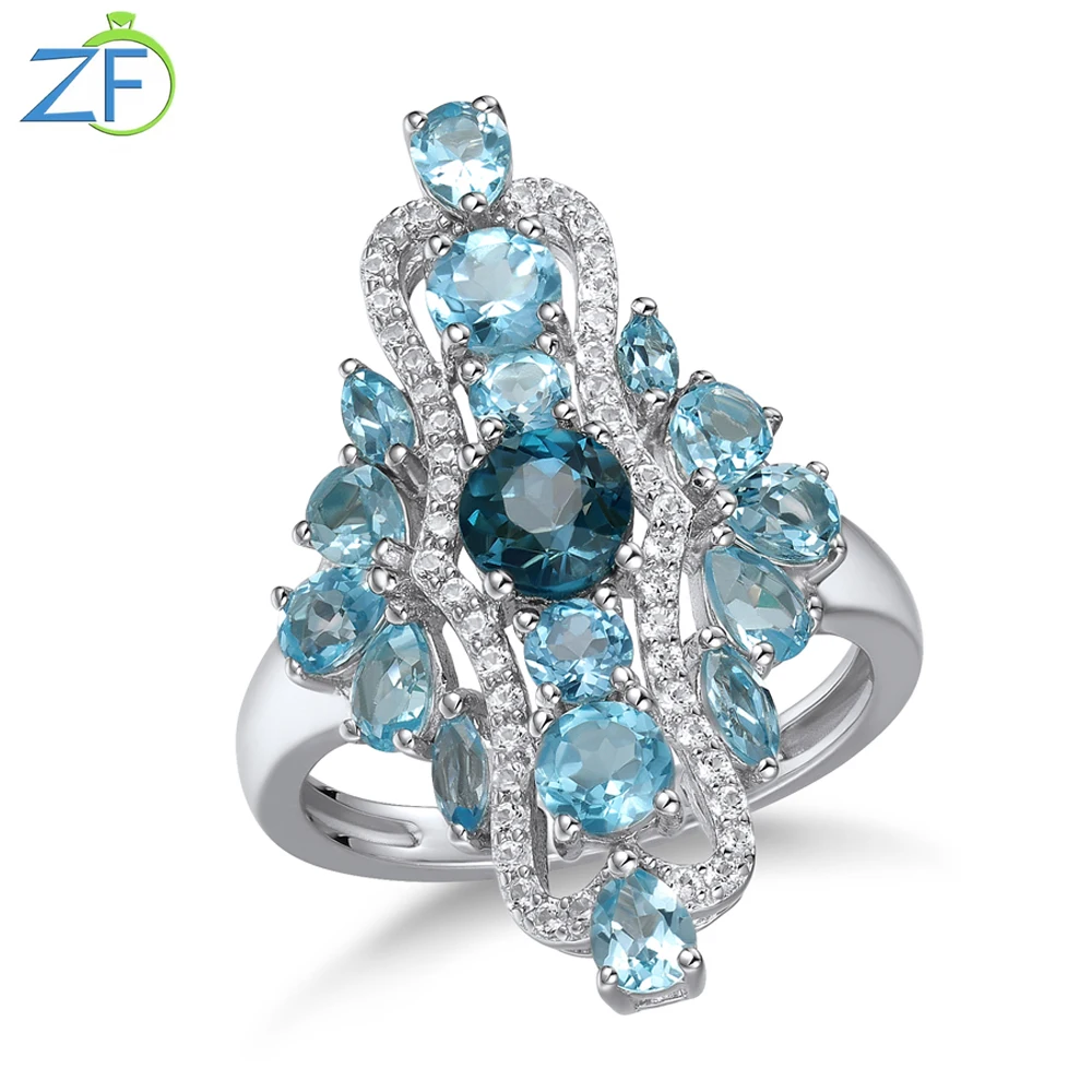 

GZ ZONGFA Natural Blue Topaz Rings Gemstone Engagement Gifts Women Jewelry 925 Sterling Silver Ring New Arrival 2024