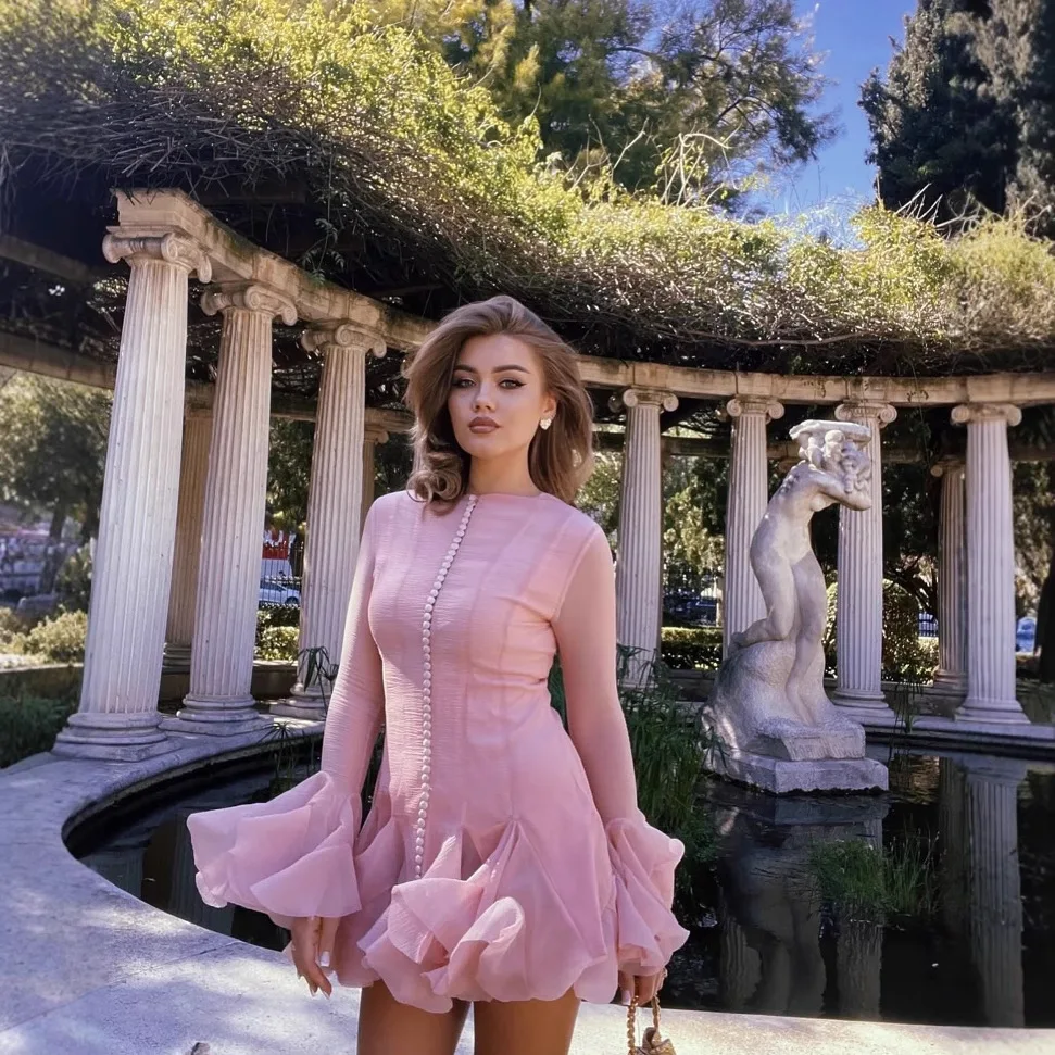 

Women's clothing popular thin-breasted button-horn dress